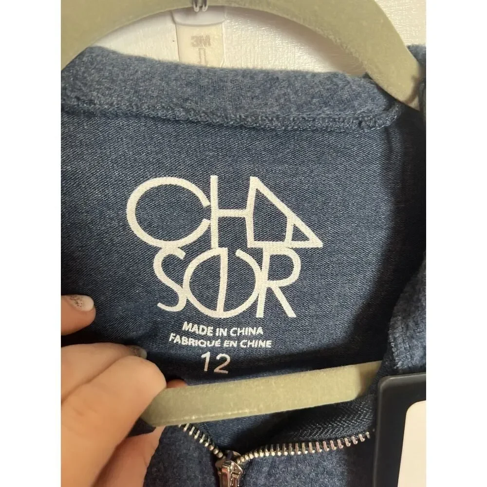CHASER Boys Striped Hoodie Sweatshirt Full Zip Blue White Designer NEW 12